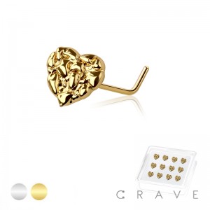 12PCS OF RUGGED HEART 316L SURGICAL STEEL L-SHAPE NOSE BOX